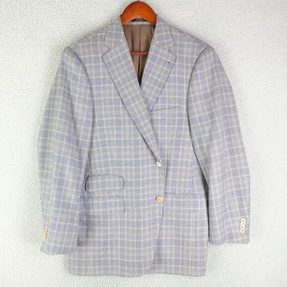 Peter Millar Blazer Mens 40S Blue Yellow Plaid Two Button Wool Performance - Picture 1 of 16